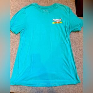 Brew City Natural Light Naturdays Large Men's Beer Tee Aqua Blue Shirt.